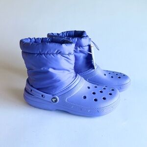 New Crocs Lavender Rubber, Nylon, Fur Lining Ankle Rain Boots size 11
